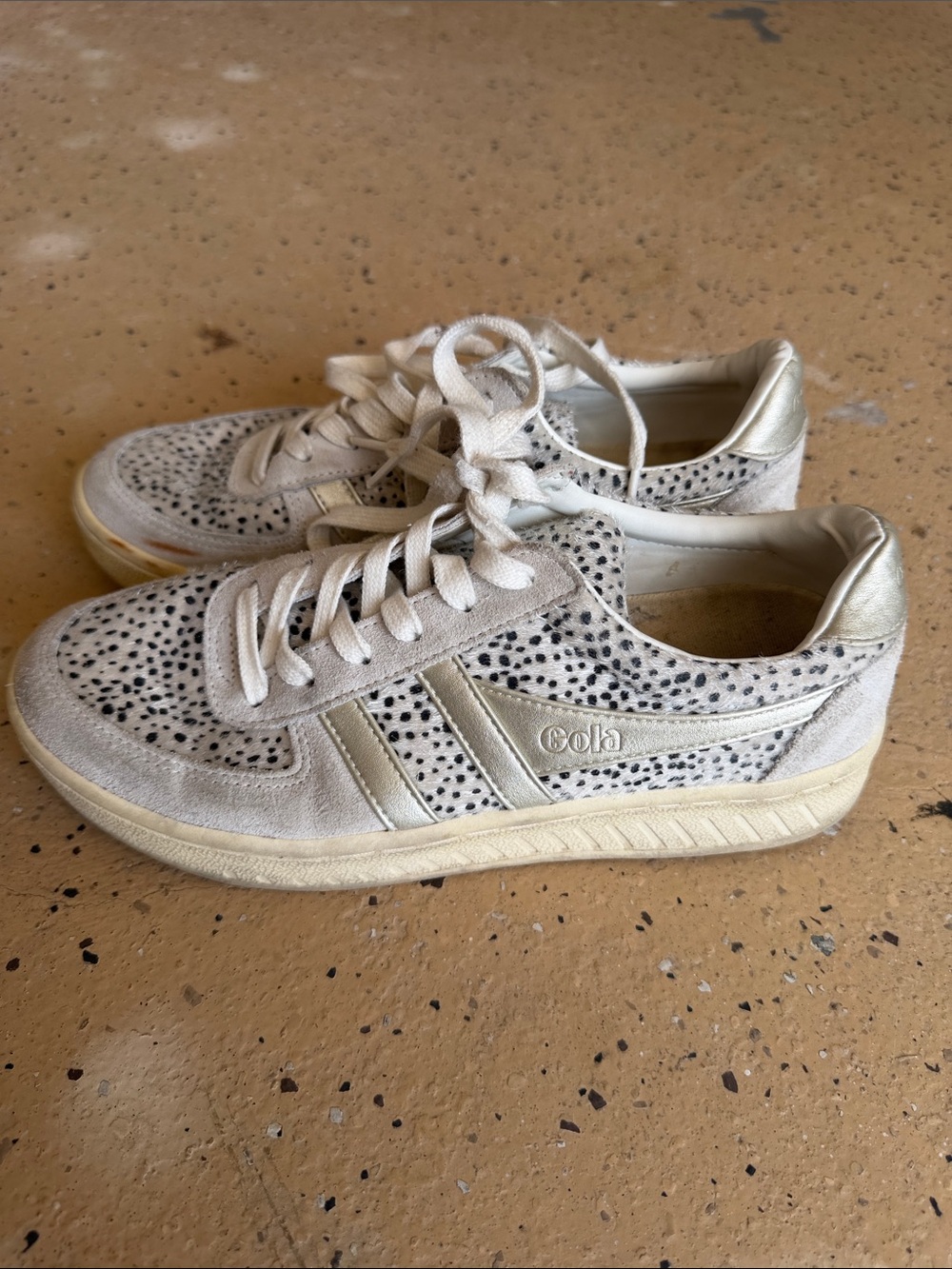 Gola Cream Suede Sneakers with Black Speckle and Gold Accents